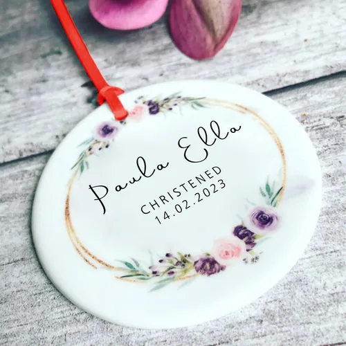 Miniatura 15 de Recuerdos personalizados de adorno de Navidad para bebé, regalos de bebé que llegan, adornos de cerámica para árbol de Navidad, adornos de primera