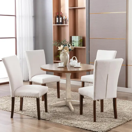 Miniatura 6 de COLAMY Juego de 2 sillas de comedor tapizadas, sillas laterales estilo Parsons con ribete de cabeza de clavo y patas de madera maciza, cómoda tela
