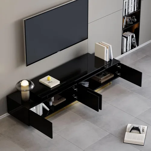 Miniatura 7 de homary Soporte de TV extensible, centro de entretenimiento moderno con cajones, consola multimedia de longitud ajustable para sala de estar y Negro