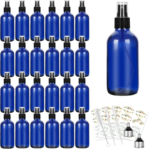 Miniatura 9 de CycleMore 120ml 16Pcs 4oz Botellas de vidrio ámbar con rociadores de niebla fina, botellas de viaje de vidrio para aceites esenciales cosméticos