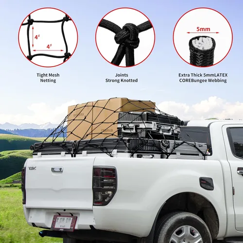 Miniatura 2 de Red de carga resistente para caja de camioneta, se estira de 3 x 4 pies a 9 x 12 pies, 12 mosquetones de metal, compatible con Ford, Dodge RAM