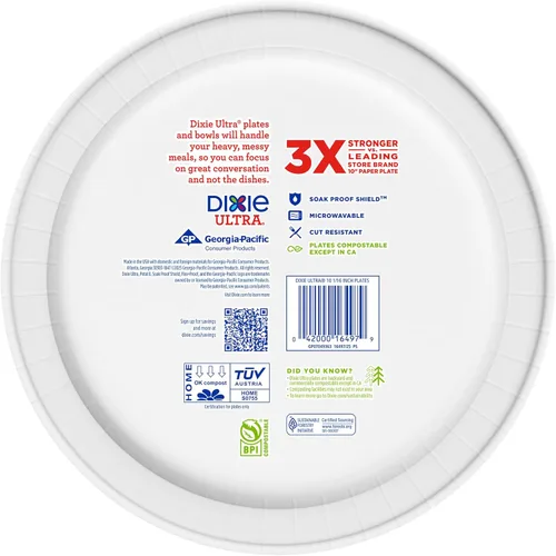 Miniatura 9 de Dixie Platos de papel ultra grandes, 10 pulgadas, 172 unidades (4 paquetes de 43 platos), 3 veces más fuertes, resistentes, aptos para microondas, a