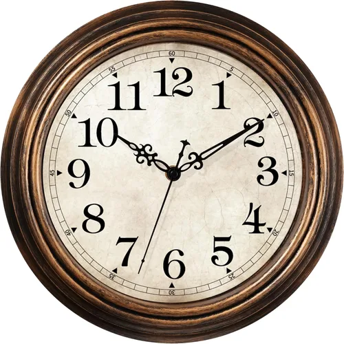 Miniatura 16 de Reloj de pared, reloj clásico silencioso de bronce, funciona con pilas, decorativo para sala de estar, dormitorio, cocina, oficina (16 pulgadas)
