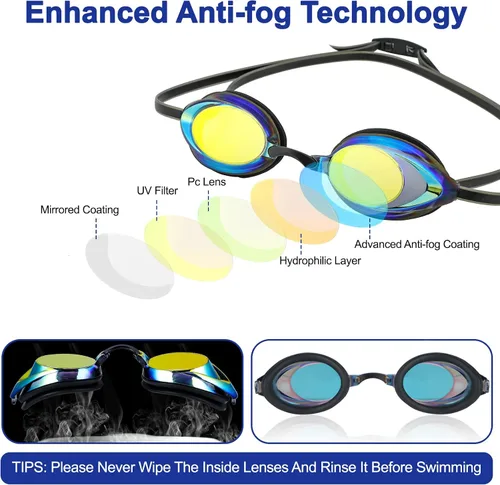 Miniatura 3 de Gafas de natación, paquete de 2 gafas de natación con protección UV antivaho para adultos, hombres, mujeres, jóvenes Verde/Negro y oro