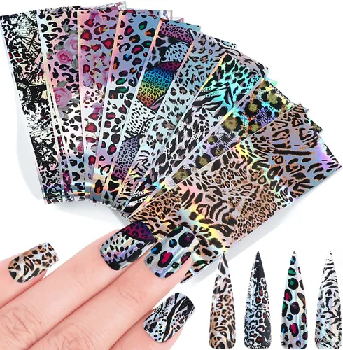 Miniatura 14 de Calcomanías holográficas de transferencia de uñas, hojas de esmalte de uñas de corazón de amor, láminas de transferencia de papel estrellado