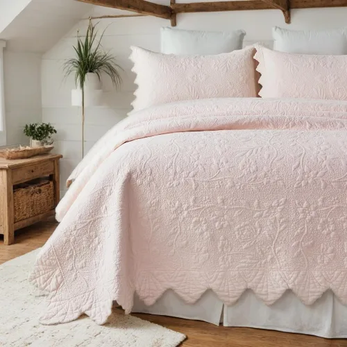 Miniatura 15 de Brandream Juego de ropa de cama de 2 piezas con borde festoneado, tamaño individual, color beige, tamaño individual, tamaño individual