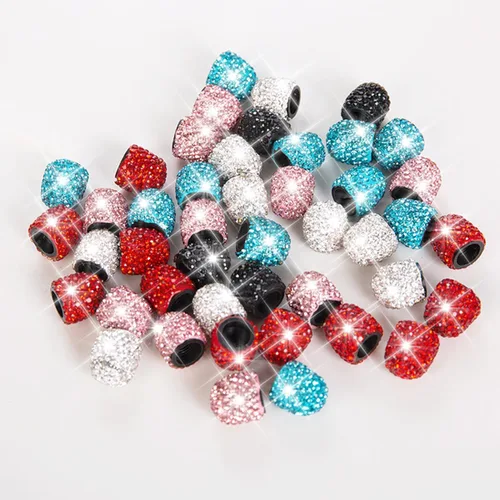 Miniatura 6 de Osilly Tapas de vástago de válvula de neumático de automóvil, 4 piezas con diamantes de imitación de cristal, tapas de aire de rueda de vehículo