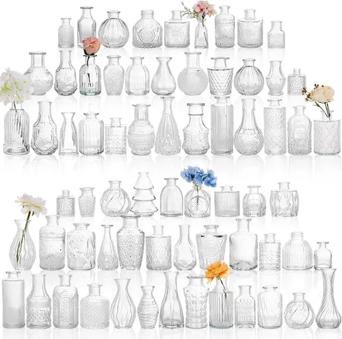 Miniatura 10 de Fixwal Juego de 5 jarrones pequeños, florero pequeño para flores, jarrón de vidrio para decoración del hogar, decoraciones de boda, jarrones