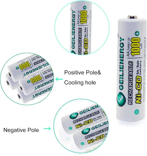 Miniatura 3 de Pilas recargables AA Ni-CD de 1000 mAh, pilas recargables AA para luces solares (paquete de 8)