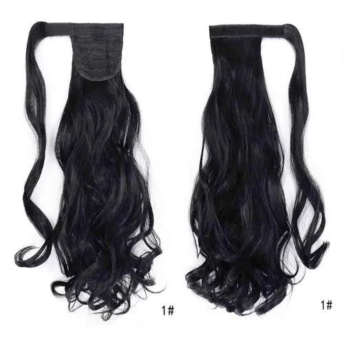 Miniatura 6 de Extensión de cola de caballo de 18 pulgadas para mujer, 3.53 onzas, fibra sintética natural japonesa resistente al calor, color negro azabache #1