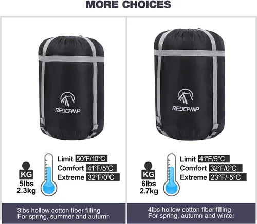 Miniatura 2 de REDCAMP Saco de dormir de franela para adultos, cómodos sacos de dormir de algodón para campamento, mochileros, senderismo, con capucha desmontable