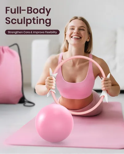 Miniatura 3 de Juego de anillos de pilates Fuelion para mujeres, equipo de pilates para entrenamiento en casa con bandas de resistencia, círculo mágico de 35 cm