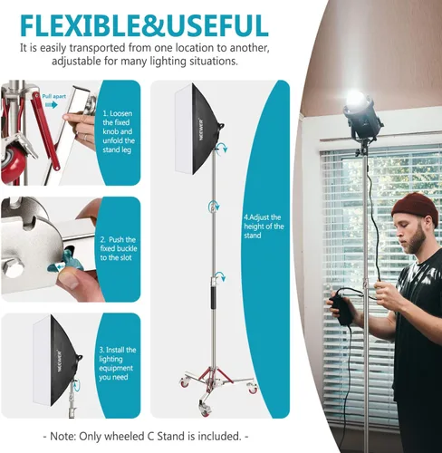 Miniatura 3 de Neewer Soporte de luz resistente con ruedas, soporte de trípode ajustable con 100% acero inoxidable, soporte de base con ruedas para fotografía