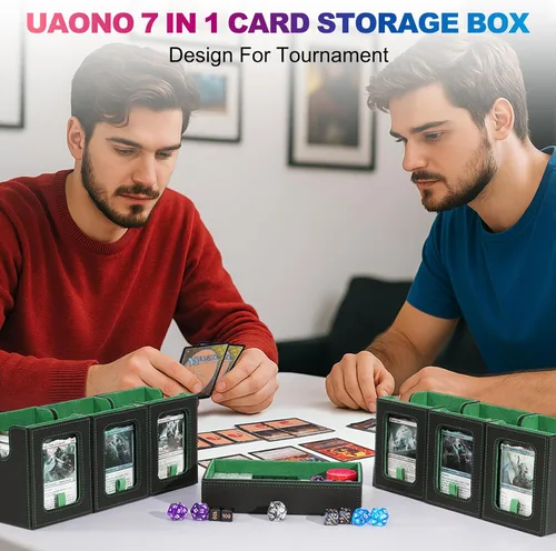 Miniatura 7 de UAONO Commander Deck Box para MTG, Estuche Modular de Cartas de 6 Mazos con Bandeja para Dados que Contiene más de 600 Cartas con Doble Funda, Caja