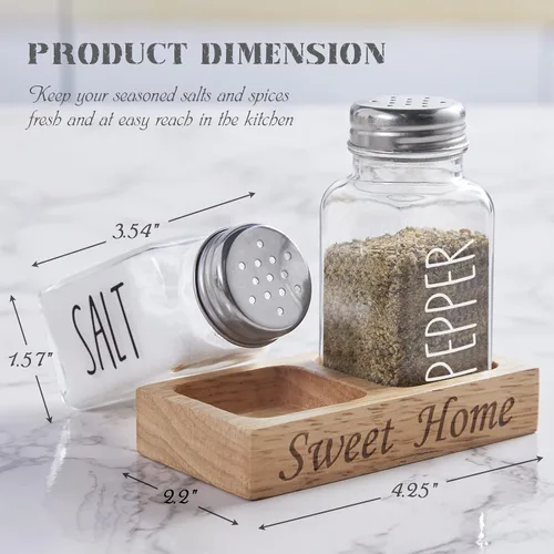 Miniatura 6 de Salero y pimentero de cristal con soporte, juego de sal y pimienta transparente Dopeca con organizador de madera para encimera de cocina o mesa