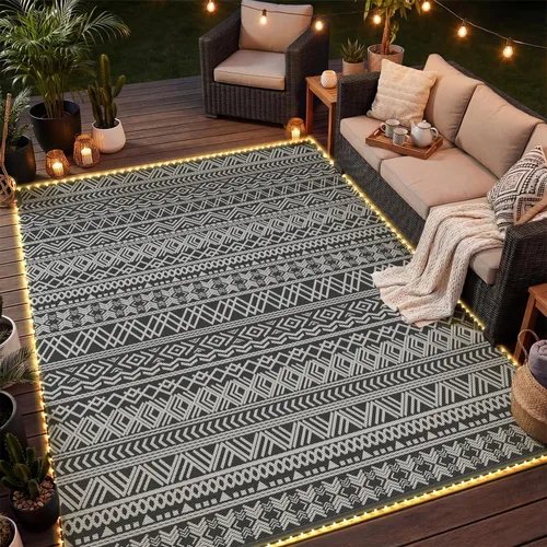 Miniatura 13 de MontVoo Alfombra de exterior impermeable de 5 x 8 pies, para patio al aire libre, pajita de plástico reversible, alfombra de exterior para caravana