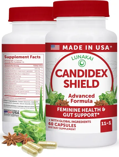 Lunakai Candida Cleanse Detox fabricado en Estados Unidos para mujeres y hombres - Limpieza intestinal 11 en 1 y soporte de Candida con ácido