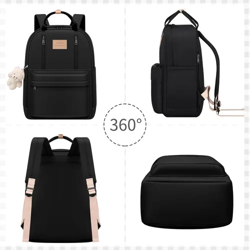 Miniatura 4 de GAXOS Bonita mochila para la escuela, mochila estética, para mujeres y niñas, bolsa negra para libros estilo coreano