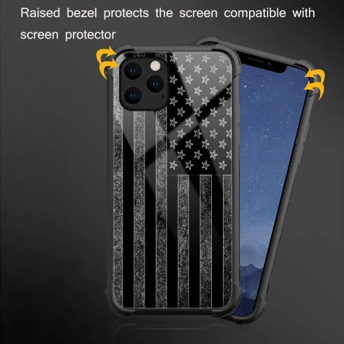 Miniatura 3 de ZHEGAILIAN Funda compatible con iPhone 12 Mini, funda de bandera estadounidense en blanco y negro, parte trasera de vidrio templado + funda
