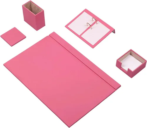 Miniatura 14 de MOOGCO Juego de escritorio de cuero, almohadilla de escritorio, soporte para papel de notas, soporte para bolígrafos, posavasos de cuero, soporte