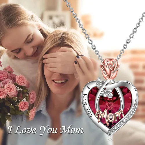Miniatura 2 de POPKIMI Collares de corazón con diseño de rosas y flores, el mejor regalo para mamá, abuela, abuela, esposa, hija, novia, joyería de cumpleaños