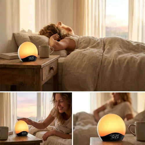Miniatura 10 de JALL - Reloj despertador para dormitorios con máquina de sonido de ruido blanco, despertador de luz despertador para personas que duermen mucho