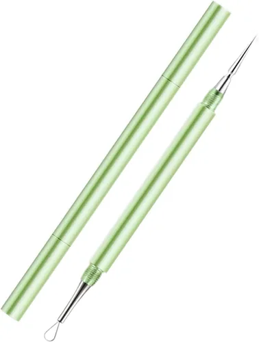 Aguja profesional 2 en 1 para eliminar acné de acero inoxidable, herramienta de eliminación de puntos blancos y puntos negros, herramienta de Verde