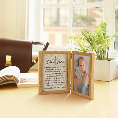 Miniatura 6 de Regalo de bautismo personalizado para bebé, marco de fotos personalizado, poema de bendición en marco de fotos doble de 5 x 7 pulgadas, regalo