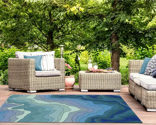 Miniatura 20 de Liora Manne Ravella - Alfombra duradera para interiores y exteriores, estabilizada a mano con rayos UV, tropical neutro, 5 pies x 7 pies 6 pulgadas