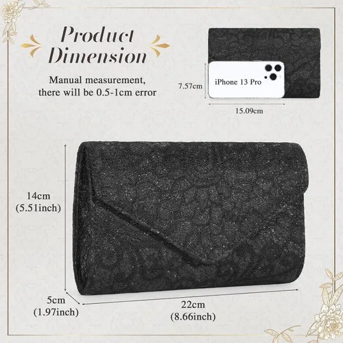 Miniatura 6 de UBORSE Elegante bolso de mano de noche de encaje floral para mujer, bolso de graduación, bolso de boda