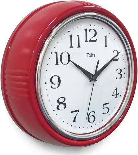 Lily's Home Reloj de pared retro, diseño vintage de 9.5 pulgadas, movimiento de cuarzo silencioso sin tictac, funciona con pilas, perfecto para Rojo