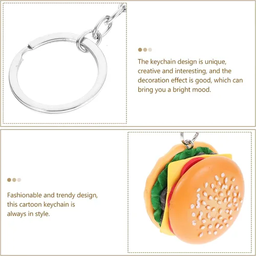 Miniatura 2 de jojofuny 4 llaveros de hamburguesa 3D con colgante de hamburguesa con queso, llavero de simulación de alimentos, para bolsas de puré, para recuerdos