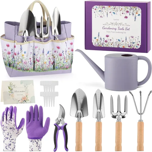 Juego de 21 Herramientas de Jardinería de Servicio Pesado, Regalos de Jardinería para Mujeres, Esposa, Abuela, Herramientas de Mano para Jardín con