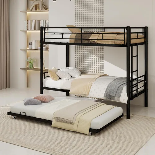 Miniatura 10 de GNIXUU Litera de metal individual sobre cama individual con nido, litera resistente con escaleras y barandilla de seguridad, marcos de cama Plateado