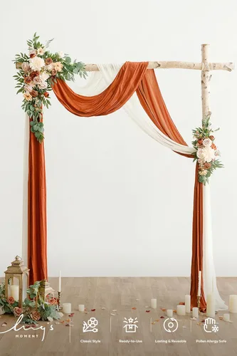 Miniatura 2 de Ling's moment Kit de Flores Artificiales de Arco de Boda de Otoño Paquete de 4, 2pcs Arreglo Floral Colgante 2pcs Cortinas de Ceremonia Telón