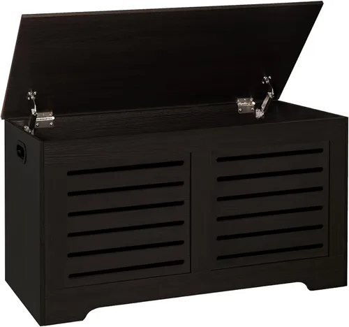 Miniatura 14 de DINZI LVJ Cofre de almacenamiento, caja de juguetes de madera de 39.4” con 2 bisagras de seguridad, banco de almacenamiento de zapatos retro