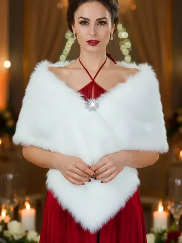 Miniatura 9 de Aukmla Chal de piel sintética para boda, chal de piel de novia, estola de piel de invierno, para novias y damas de honor