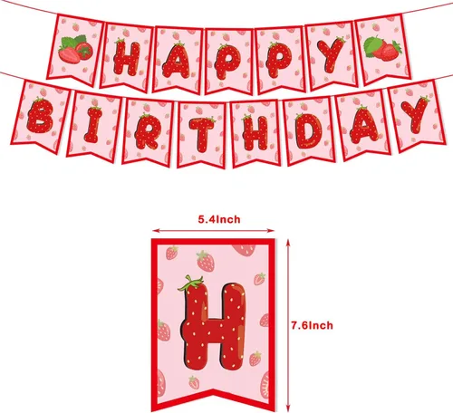 Miniatura 2 de Bandera de Cumpleaños Feliz de Fresa, Decoraciones de Fiesta de Cumpleaños de Fresa, Ducha de Bebé, Fiesta de Verano de Frutas de Cumpleaños