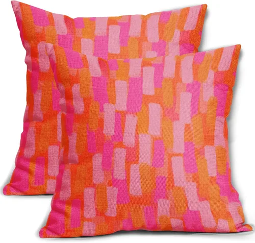 Juego de 2 fundas de almohada de 16 x 16 pulgadas, color rosa intenso retro de los años 70, almohadas decorativas para exteriores, modernas,