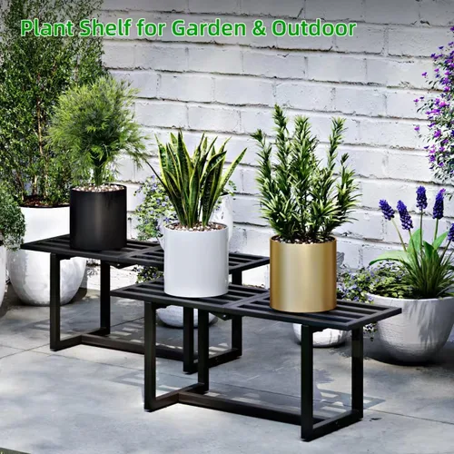 Miniatura 2 de Soporte para plantas para interiores y exteriores, estante plegable de metal para múltiples macetas, banco de listones de mediados de siglo