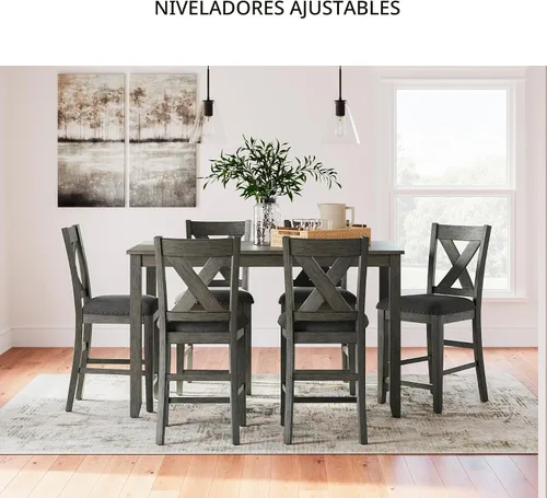 Miniatura 8 de Signature Design by Ashley Caitbrook Mesa de Comedor Casual de Altura de Mostrador y Taburetes de Bar Tapizados con Ribete de Tachuelas, Juego de 7