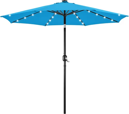 Miniatura 16 de Yaheetech - Paraguas de 9 pies con energía solar para patio - Paraguas de mesa de mercado con protección UV, 32 luces LED y botón de inclinación