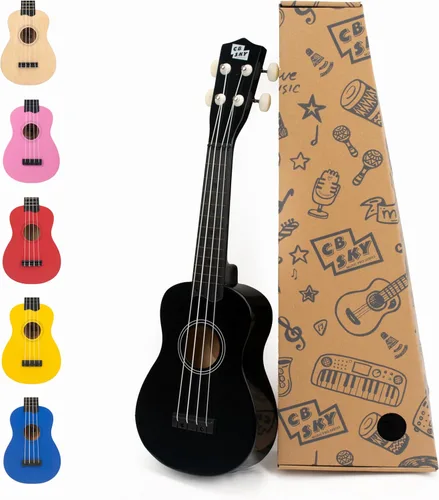 Ukelele soprano 21"/53cm para niños, principiantes y estudiantes (negro)