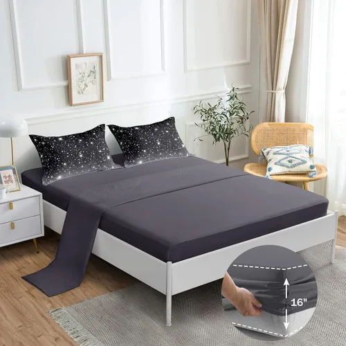 Miniatura 4 de ROWADALO DJTGB5001Twin - Juego de edredón de 5 piezas con purpurina gris y negro, tamaño individual, juego de ropa de cama de cielo estrellado