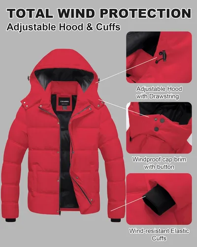 Miniatura 4 de Chaqueta acolchada impermeable para hombre, abrigo de invierno cálido y grueso, chaqueta parka, chaqueta de esquí y snowboard Rojo