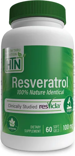 Health Thru Nutrition Resveratrol como ResVida 100mg Trans-Resveratrol | Apoya el envejecimiento saludable, la producción de energía celular y el