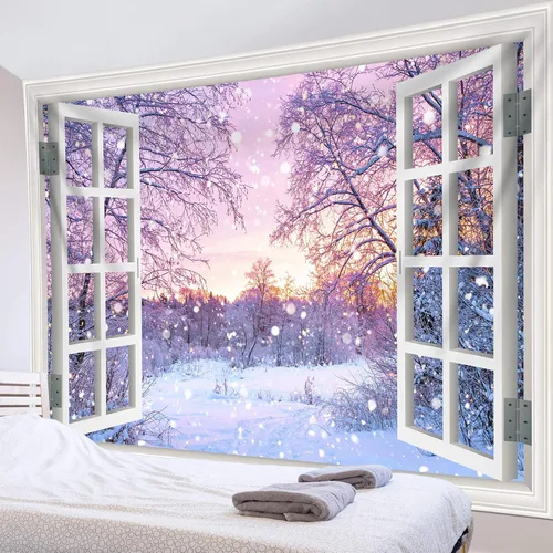 Miniatura 19 de HVEST Tapiz navideño de invierno para colgar en la pared, muñeco de nieve divertido con sombrero azul y tapices de regalo de Navidad, tapiz de pino