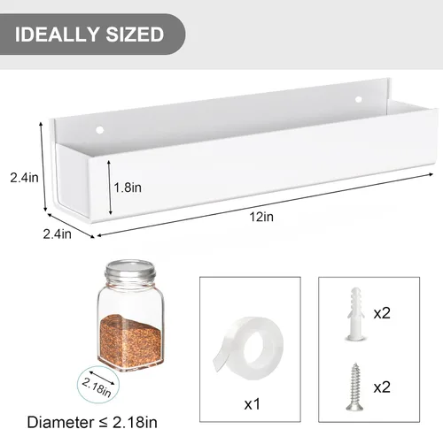 Miniatura 4 de PMMASTO Organizador de especias acrílico adhesivo para pared con cinta nano de doble cara, organización de estante de especias para puerta de Blanco