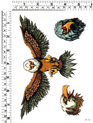 Miniatura 2 de GS912 Tattoo 8.2 x 5.7 pulgadas, pájaro volador, águila americana, tatuajes temporales, transferencia de calcomanías para hombres, mujeres
