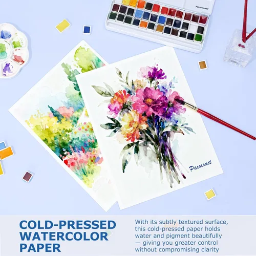 Miniatura 3 de Pacocoast Bloc de papel de acuarela, 9 x 12 pulgadas (300 gsm/140 libras) de prensa en frío, cuaderno de bocetos de color de agua, 20 hojas.